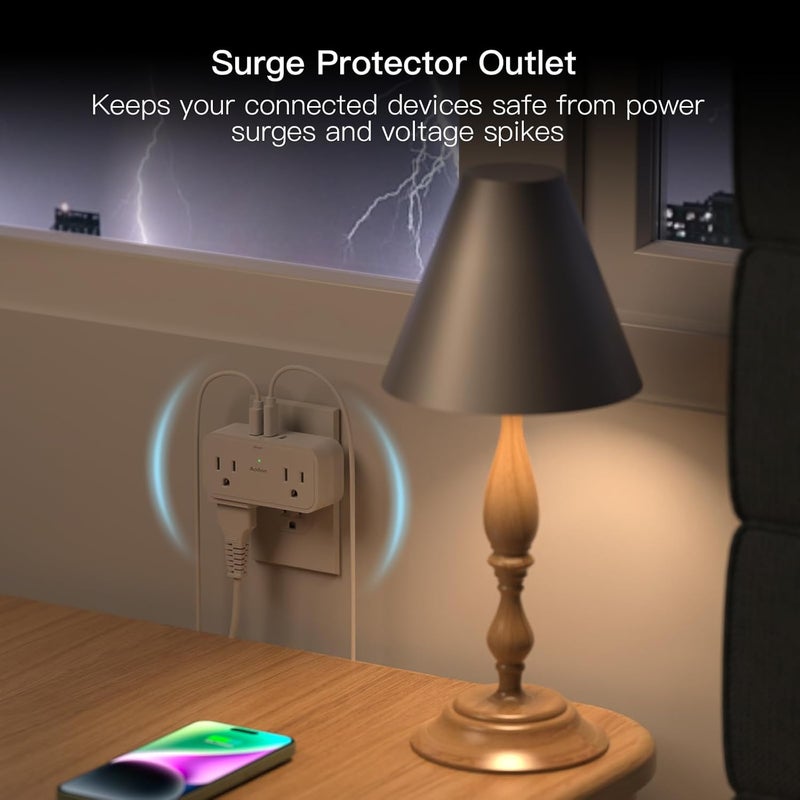 Addtam Surge Protector Outlet Extender, Multi Plug Outlet Splitter with 4 Electrical Outlets 3 USB Ports（2 USB C 3 Sided Wall Plug Adapter for Home Office Travel Dorm Room Essentials - Image 3